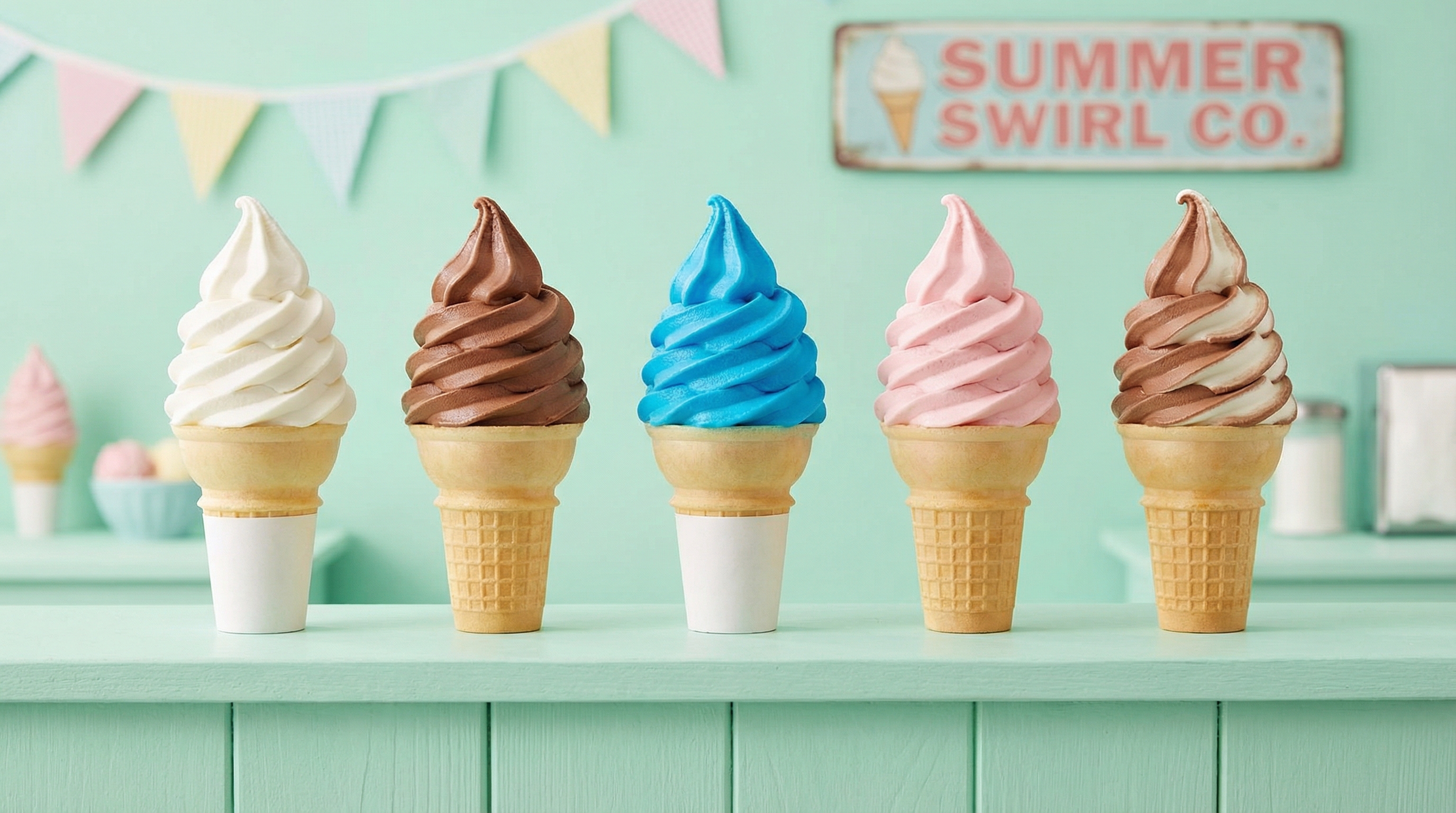 Creamy soft serve ice cream cones at Mason Whippy Dip