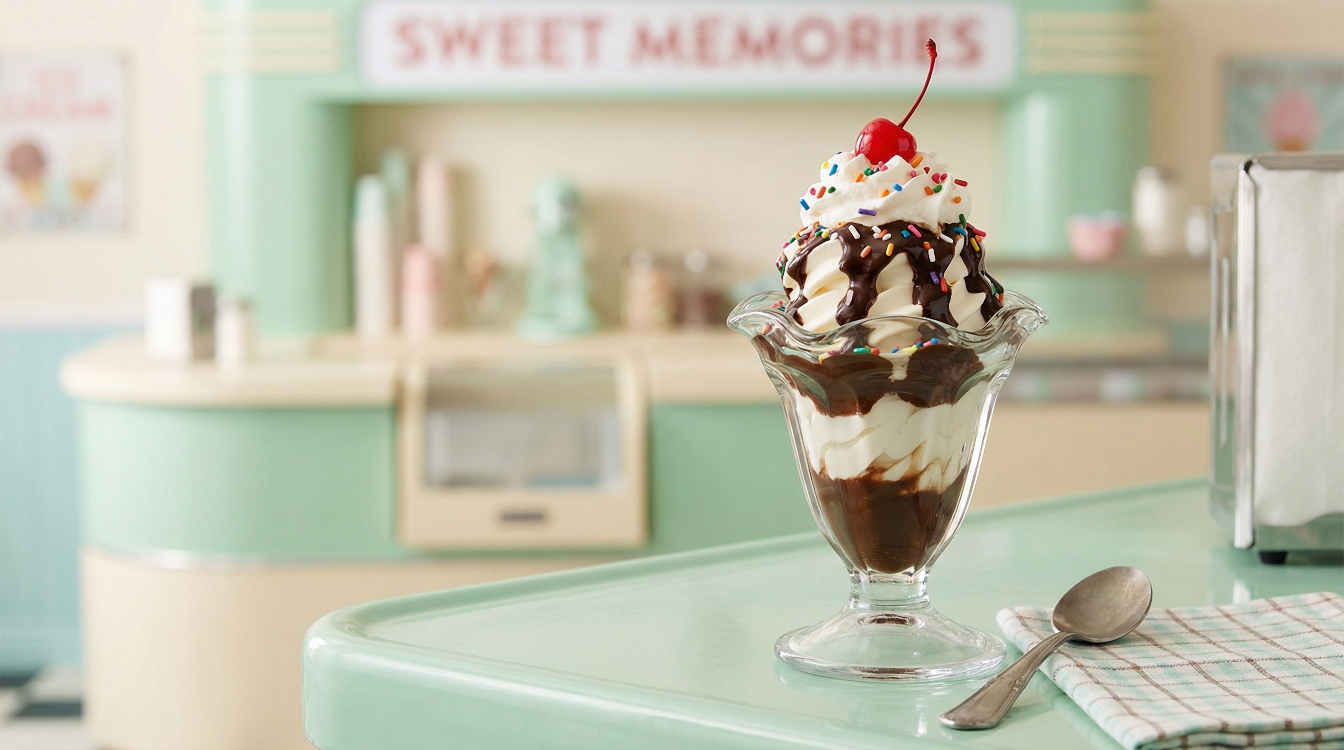 Gourmet sundae topped with fudge and whipped cream at Mason Whippy Dip