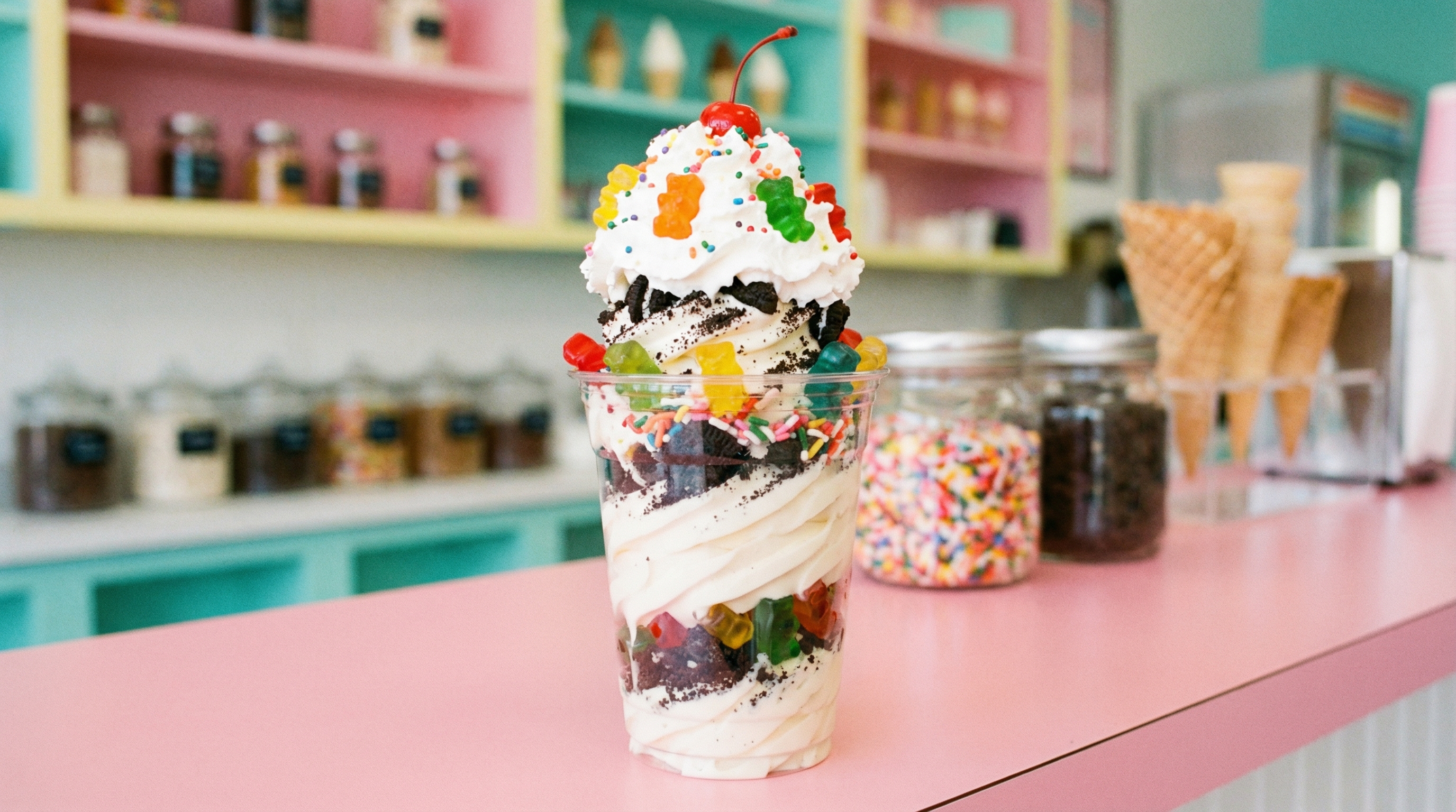 Mason Whippy Dip signature Swirlie creation with candy toppings